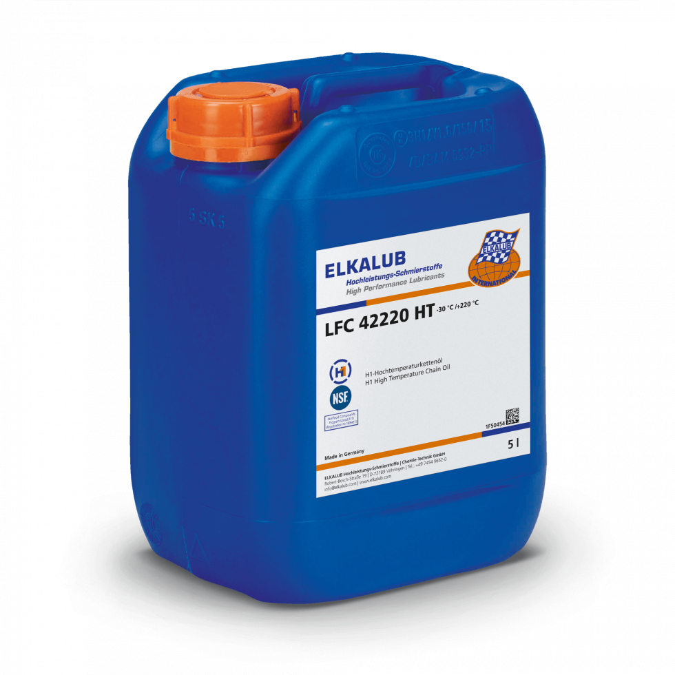 ELKALUB LFC 42220 HT high-temperature chain oil in a blue 5-liter canister
