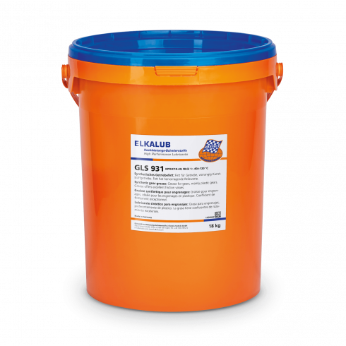 ELKALUB GLS 931 Syn­the­ti­sches Getriebe­fett im orangen 18-kg-Eimer mit weißem Etikett
