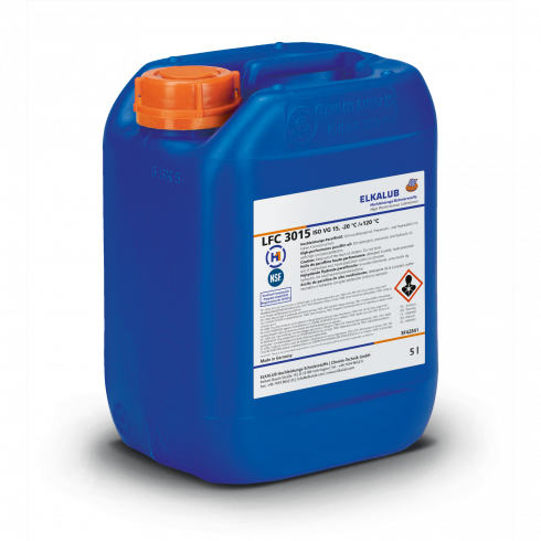 ELKALUB LFC 3015 White oil in a blue 5-liter canister. An NSF and an H1-certified logo are printed on the label.