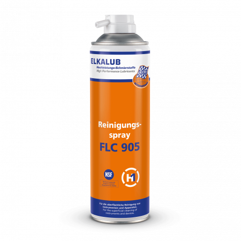 ELKALUB FLC 905 Clean­ing spray dental in an orange 500 ml spray can. An NSF and an H1-certified logo are printed on the label.