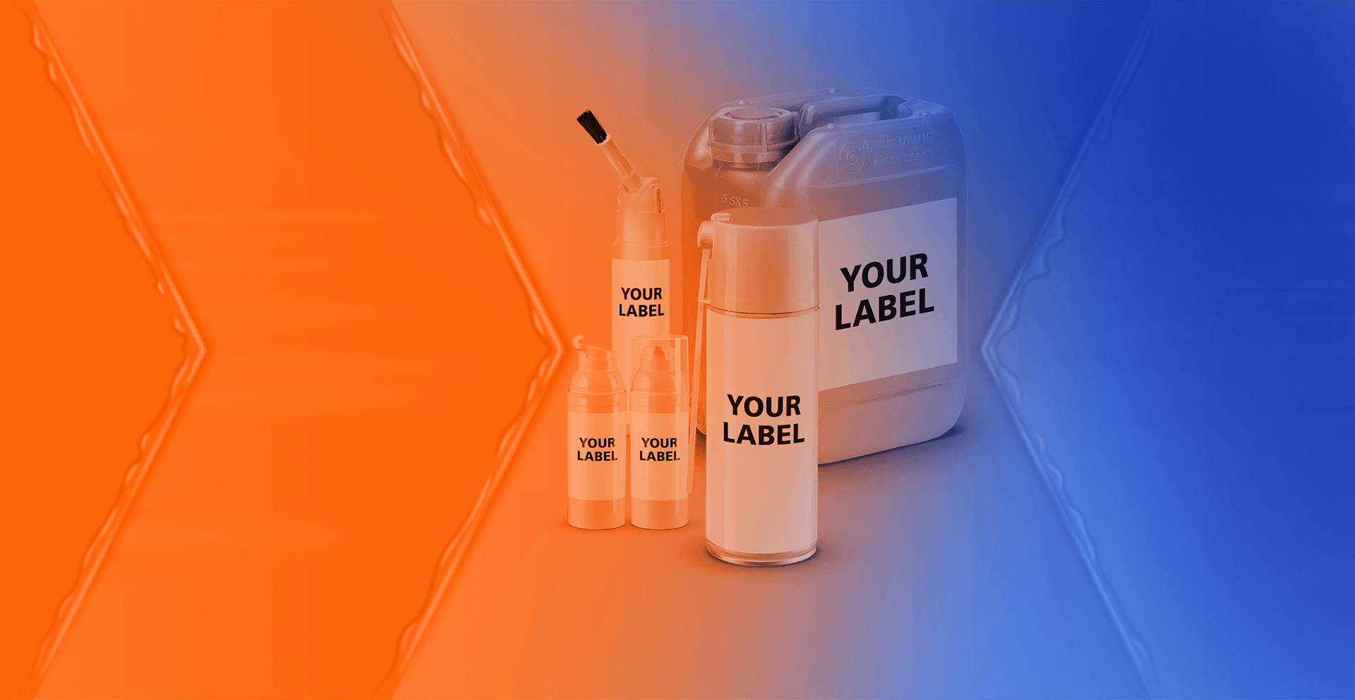 Various containers offered by ELKALUB with a neutral label with the imprint "Your Label".