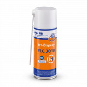 ELKALUB FLC 3010 H1-Ölspray in einer orangen 400-ml-Spraydose. Am weißen Deckel ist eine Dosierkanyle befestigt. Auf dem Etikett sind ein NSF- und ein H1-zertifiziert-Logo aufgedruckt.