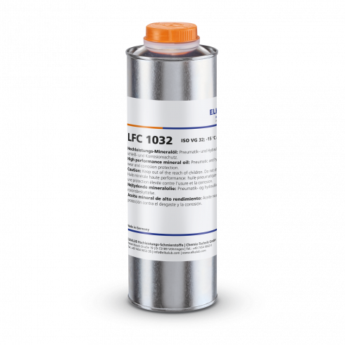 ELKALUB LFC 1032 Hoch­leistungs-Mineral­öl in einer 1-l-Metallflasche mit weißem Etikett