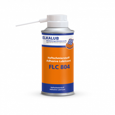ELKALUB FLC 804 Haftschmierstoff in einer orangen 150-ml-Spraydose. Am weißen Sprühkopf ist eine Dosierhilfe befestigt.